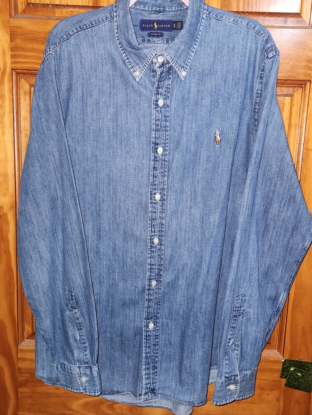 Ralph Lauren Men's Classic Fit Denim Button-Down Shirt Blue XL Embroidered